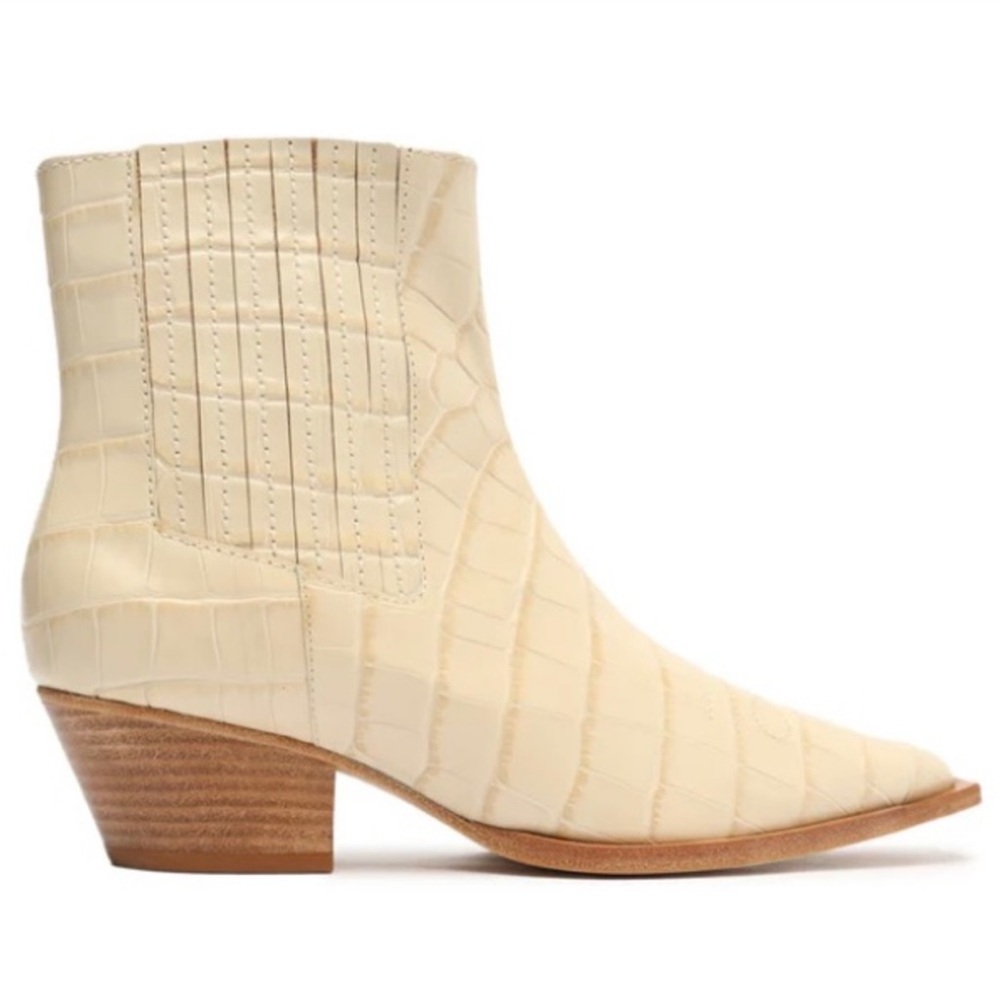 Schutz Cream Croc Embossed Ankle Booties